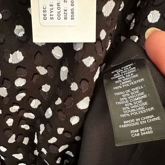 Rebecca TAYLOR Black White Dot Ruffle Long Sleeve Silk Crepe Dress size 2 
NWT - Picture 15 of 17